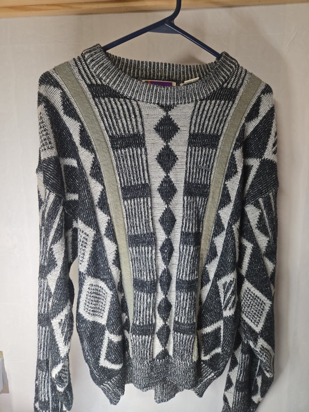 Vintage 80s Sweater Graphix Geometric Knit Pullover Men’s Large Made in Korea